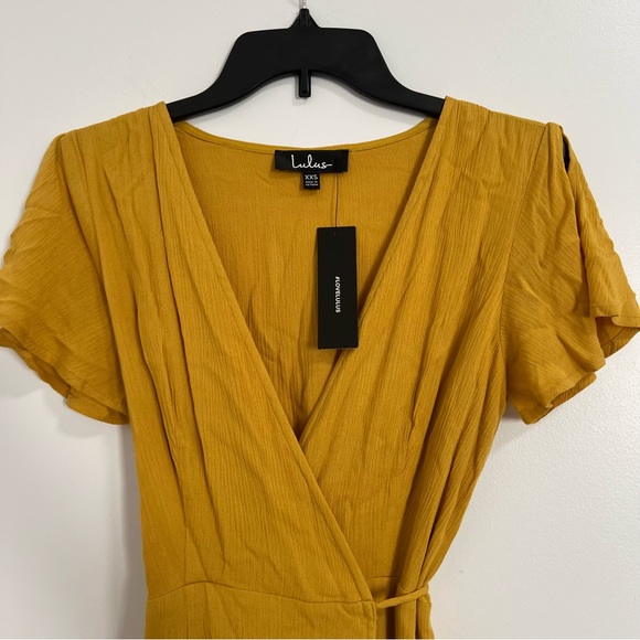 NWT Lulus Harbor Point Mustard Yellow Flutter-Sleeve Mini Wrap Dress - Picture 10 of 12